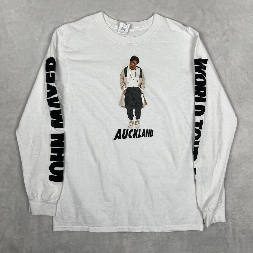 John Mayer Auckland World Tour 19 Long Sleeve T-Shirt Mens Small White Concert